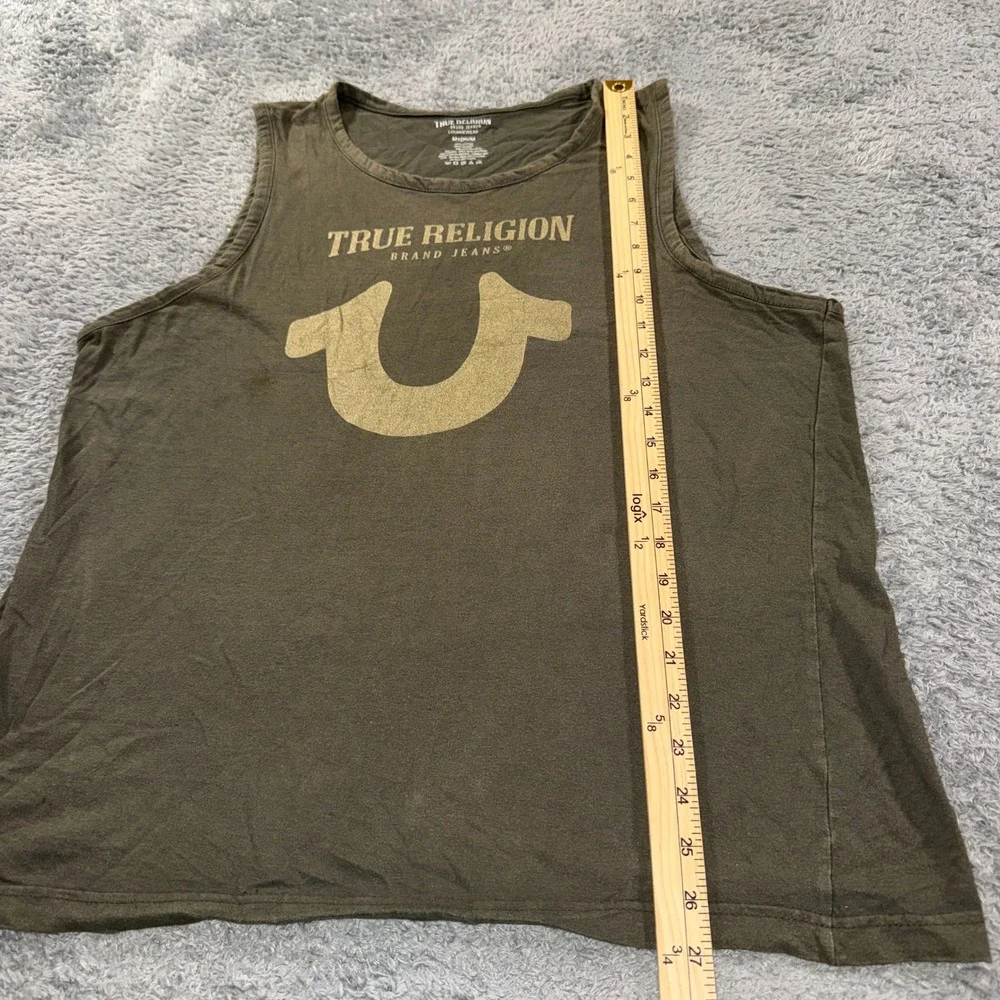 True Religion Loungewear Tank Top Size Medium Olive Green Gold Horseshoe Logo